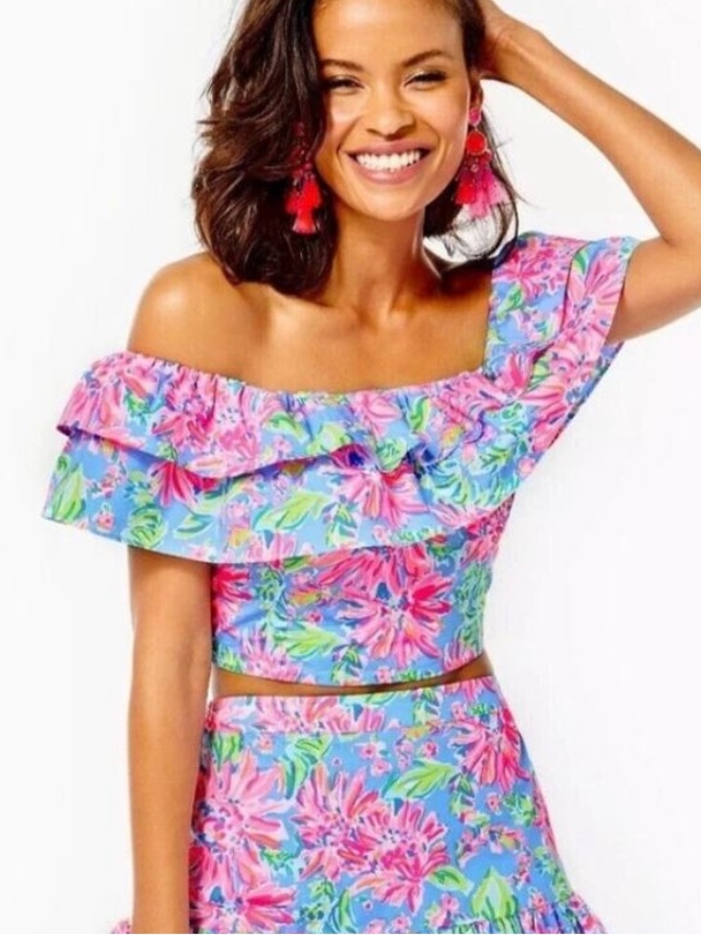 Lilly Pulitzer Mayslie off shoulder ruffled floral elasticated back top size 2